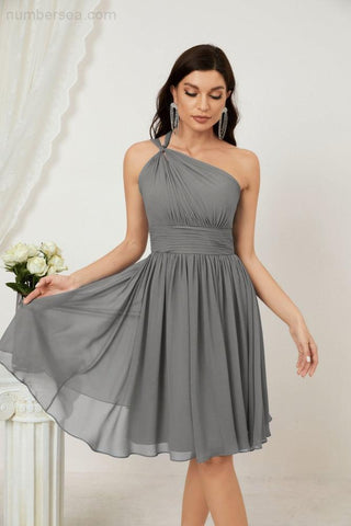 Vestido corto de gasa con un solo hombro para dama de honor de mujer Baoleely, ideal para fiestas y eventos formales como el baile de bienvenida (modelo 2804).