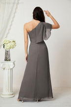 Baoleely  Chiffon Ruffled One Shoulder Long Bridesmaid Dresses A-line Formal Evening Gown Side Split 2809