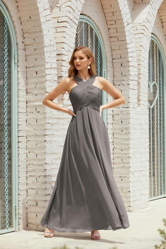 Vestidos de dama de honor con cuello halter, vestido formal de cóctel o de fiesta 28015 