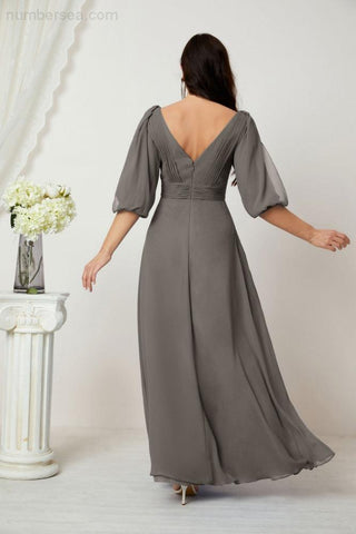 Baoleely  Formal Prom Gown Women V-Neck Chiffon Bridesmaid Dresses Long Bishop Sleeve Party Dress 2807
