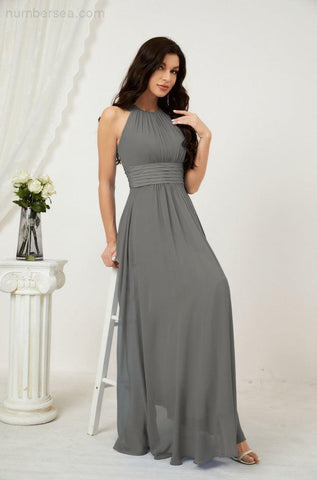 Baoleely Formal Party Gown Dress Chiffon Halter Long Sleeveless Bridesmaid Dresses 2802