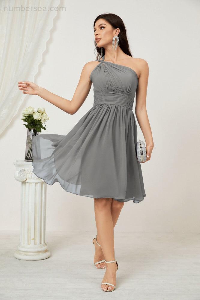 Vestido corto de gasa con un solo hombro para dama de honor de mujer Baoleely, ideal para fiestas y eventos formales como el baile de bienvenida (modelo 2804).