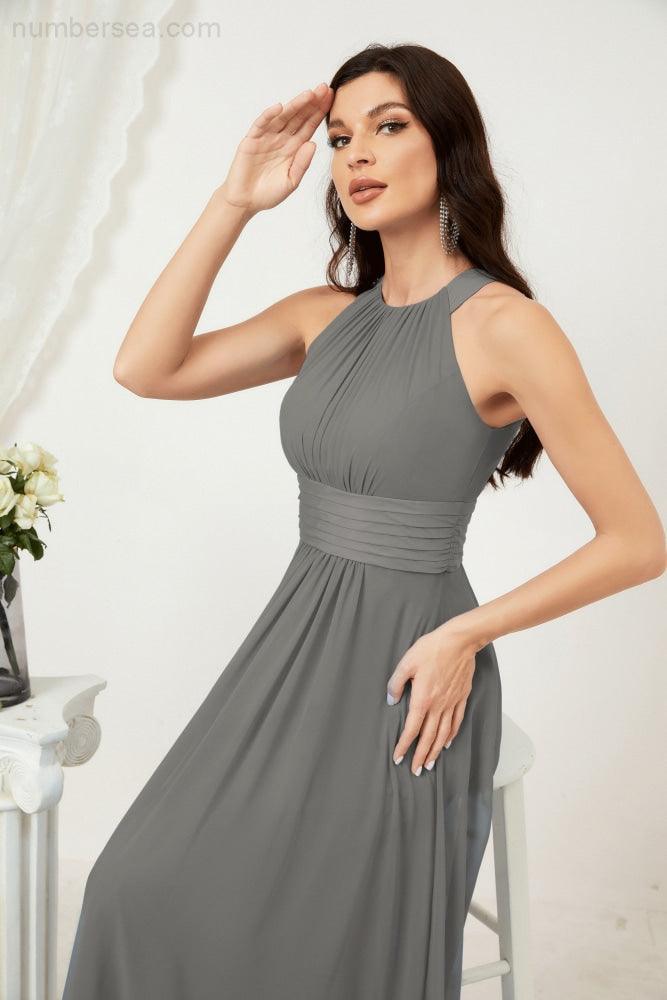 Robe de soirée formelle Baoleely en mousseline de soie, col licou, longue, sans manches, robe de demoiselle d'honneur 2802 