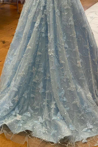 Robe de bal trapèze en satin et dentelle à épaules dénudées
