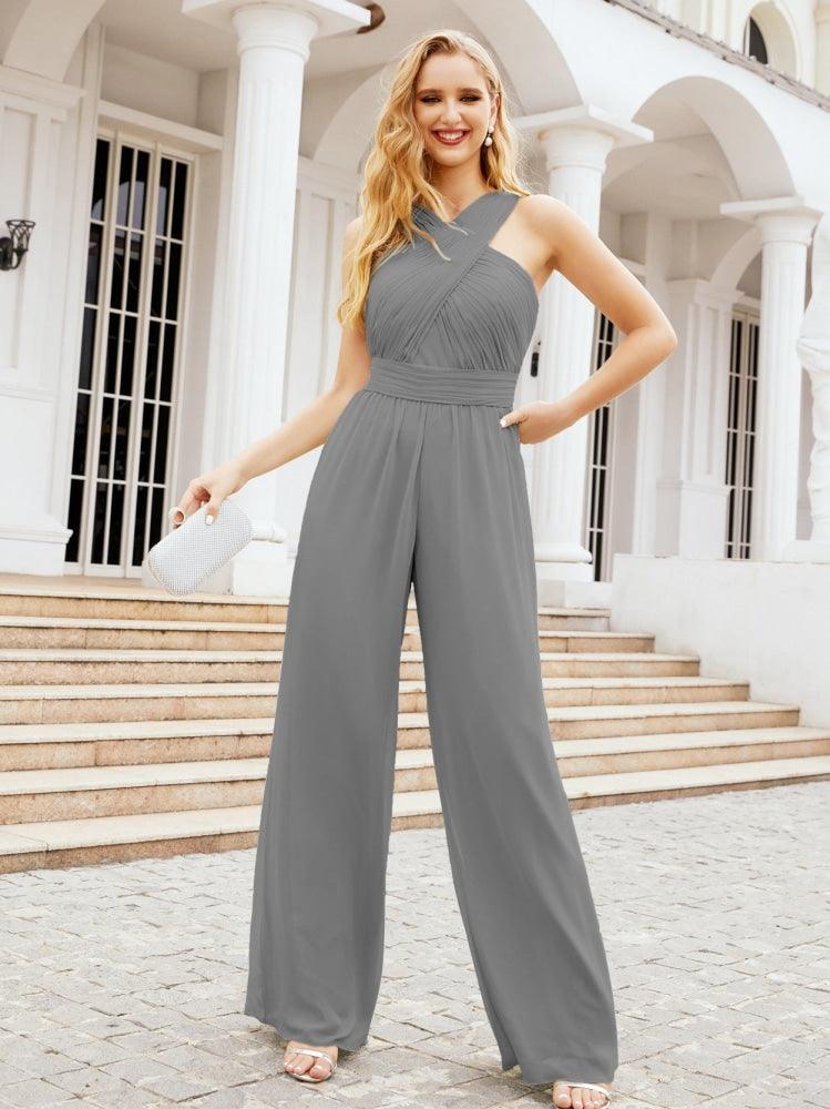 Baoleely Crisscross Neck Jumpsuit Formal Evening Dress Long Bridesmaid Dresses Bell-bottomed Pants 28033