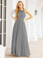 Baoleely Sleeveless Bridesmaid Dresses Long Prom Gown Zipper with Keyhole Back 28056