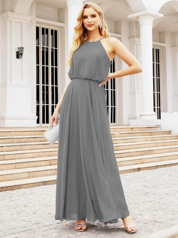 Vestido largo de dama de honor Baoleely con cuello halter, corte A, estilo formal, para jóvenes, modelo 28029
