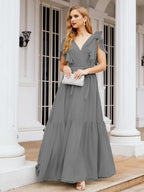 Baoleely Women's Open Back Formal Evening Party Prom Gowns V-Neck Long Chiffon Bridesmaid Dresses with Waist Belt 28038