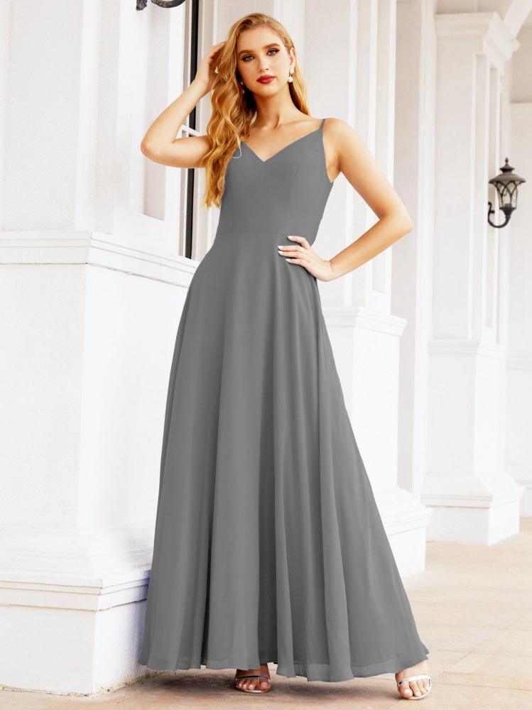 Baoleely Spaghetti Strap Bridesmaid Dresses V Neck Butterfly Back Fromal Evening Party Prom Gown 28036