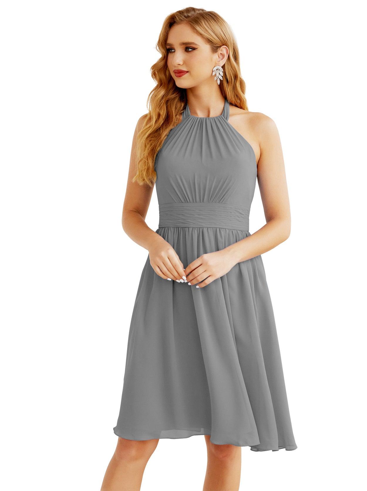 Baoleely - Vestido de dama de honor de gasa con cuello halter, corto, sin mangas, formal, para fiesta, espalda descubierta, 28023 