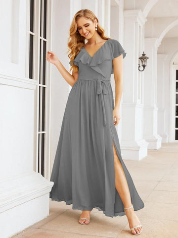 Vestidos de dama de honor con mangas abullonadas para fiesta formal de noche y graduación 28044 