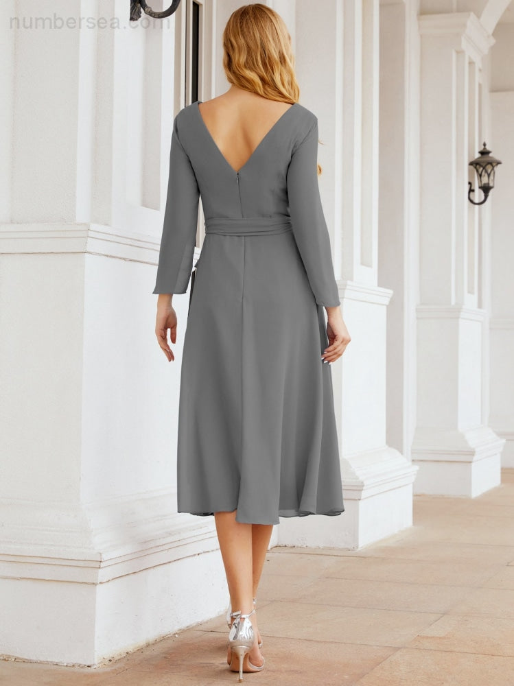 Robe de demoiselle d'honneur dos nu en V avec ceinture à la taille - Mère de la mariée - Invitée au mariage SY28031