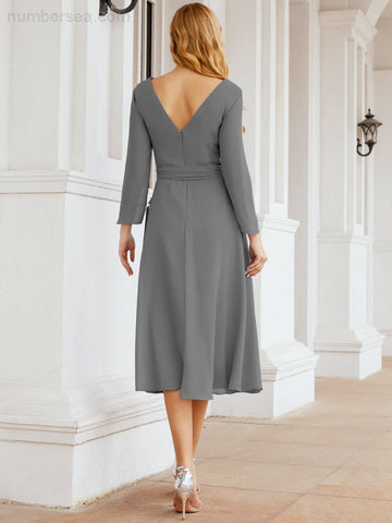 Vestido de dama de honor con espalda en V y cinturón, para la madre de la novia o invitada a la boda SY28031