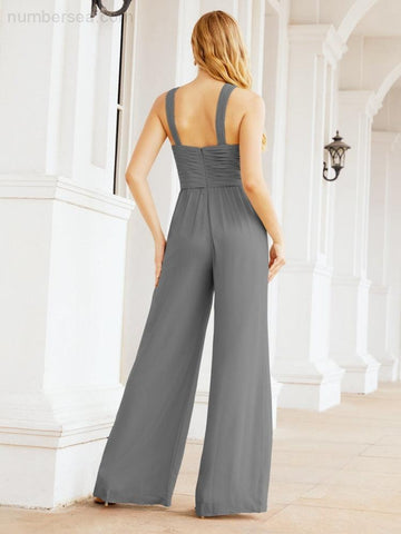 Mono con cuello cruzado Baoleely, vestido de noche formal, vestido largo de dama de honor, pantalón acampanado 28033