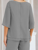 Baoleely Élégante robe mère de la mariée 2 pièces, grande taille, pantalon, volants, couches argentées, peignoir 28064