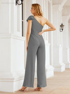 Baoleely Women's One Shoulder Long Jumpsuit Formal Evening Dress Long Bridesmaid Dresses Pants Wedding Party 28034