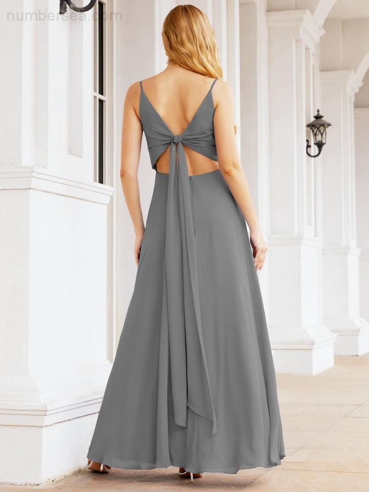Baoleely Spaghetti Strap Bridesmaid Dresses V Neck Butterfly Back Fromal Evening Party Prom Gown 28036