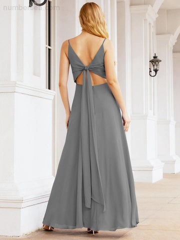 Vestido de dama de honor Baoleely con tirantes finos, escote en V, espalda con mariposa, vestido formal de noche para fiesta o graduación 28036