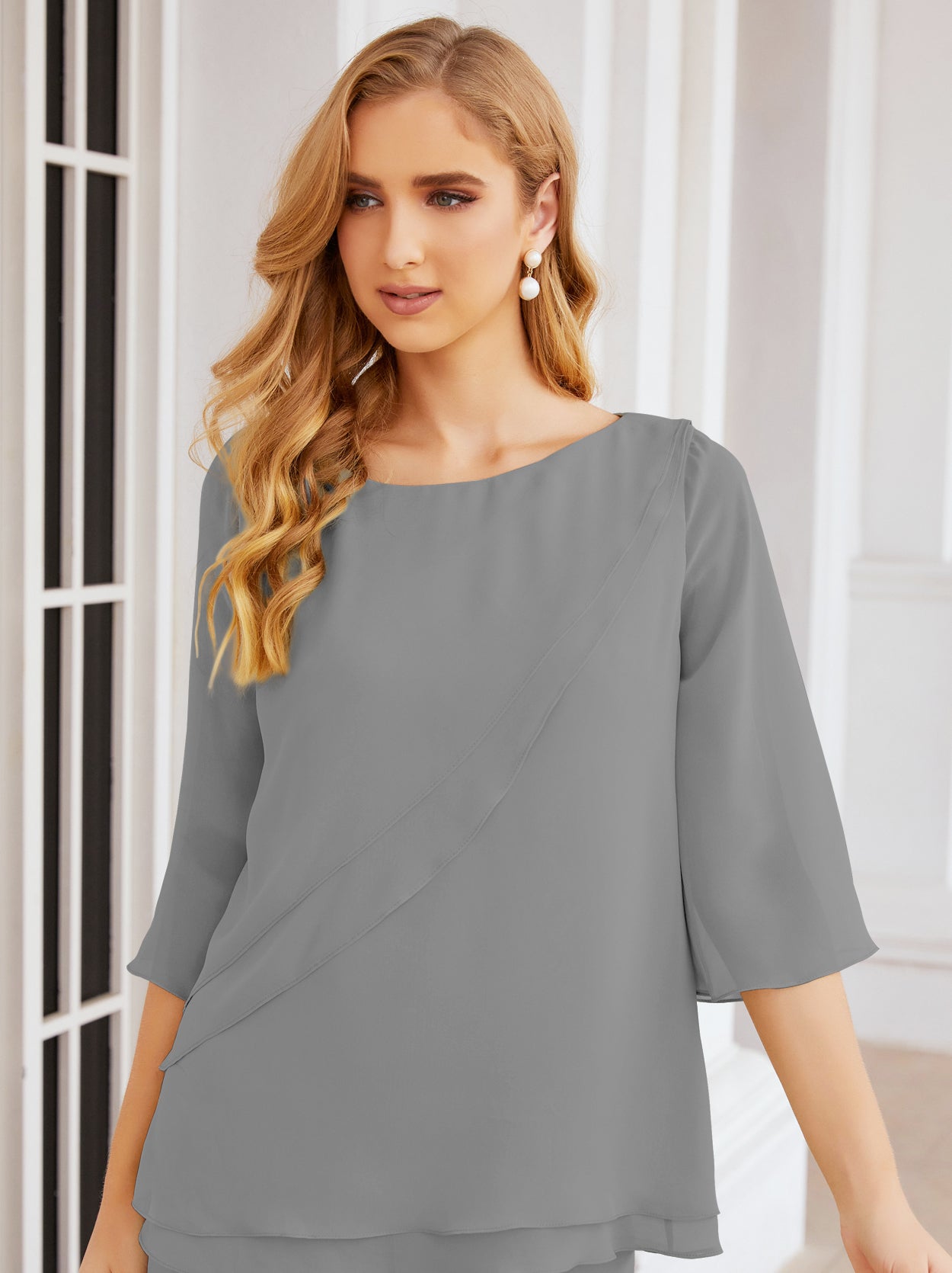 Baoleely Élégante robe mère de la mariée 2 pièces, grande taille, pantalon, volants, couches argentées, peignoir 28064
