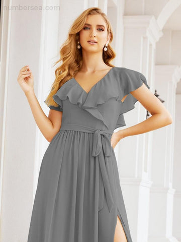 Vestidos de dama de honor con mangas abullonadas para fiesta formal de noche y graduación 28044 