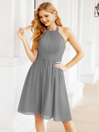 Robe de demoiselle d'honneur courte en mousseline de soie, dos nu, sans manches, robe de soirée formelle, dos nu, Baoleely 28023 