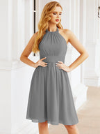 Robe de demoiselle d'honneur courte en mousseline de soie, dos nu, sans manches, robe de soirée formelle, dos nu, Baoleely 28023 
