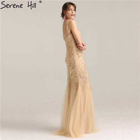 On Sale No Return No Refund Sale  Deep-V Luxury Sexy Mermaid Evening Gowns Crystal Beading Elegant Fashion Tulle Evening Dresses Real Photo LA6249