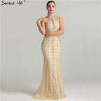 On Sale No Return No Refund Sale  Newest  Fashion Sexy Mermaid Evening Dresses  Halter Beading Luxury  Elegant  Evening Party Dress Real Photo LA6124