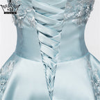 On Sale No Return No Refund Newest Short Evening Dresses Strapless Sexy Applique Satin Formal Evening Party HA2076