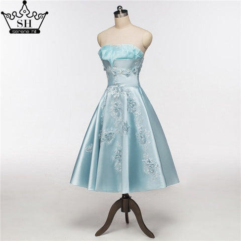 Robe de soirée courte sans bretelles, sexy, en satin, avec appliques, en solde, sans retour, sans remboursement, HA2076 