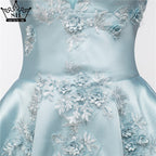 On Sale No Return No Refund Newest Short Evening Dresses Strapless Sexy Applique Satin Formal Evening Party HA2076