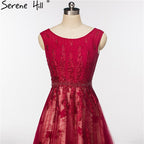 On Sale No Return No Refund Wine Red Crystal Tulle Evening Dresses Newest Sleeveless Bride Dress Formal Evening Party Robe De Soiree HA2082