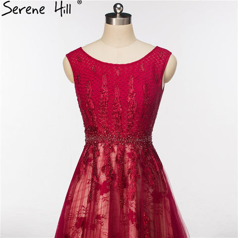 On Sale No Return No Refund Wine Red Crystal Tulle Evening Dresses Newest Sleeveless Bride Dress Formal Evening Party Robe De Soiree HA2082