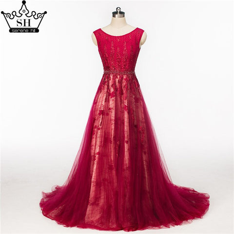 On Sale No Return No Refund Wine Red Crystal Tulle Evening Dresses Newest Sleeveless Bride Dress Formal Evening Party Robe De Soiree HA2082