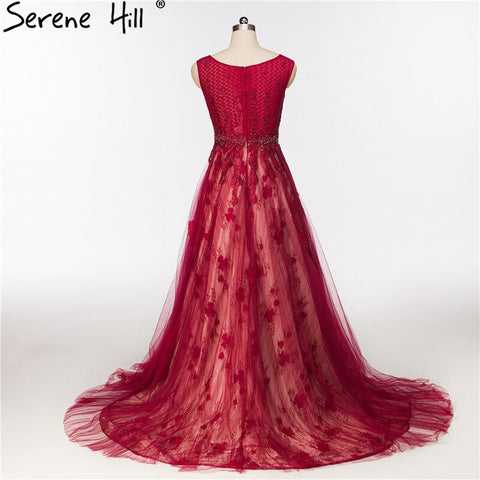 On Sale No Return No Refund Wine Red Crystal Tulle Evening Dresses Newest Sleeveless Bride Dress Formal Evening Party Robe De Soiree HA2082
