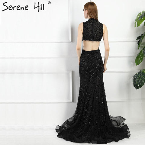 On Sale no return no refund Sale Black High Neck Sexy Tulle Evening Dresses Sleeveless High-end Mermaid Fashion Formal Evening Party Real Photo LA6190