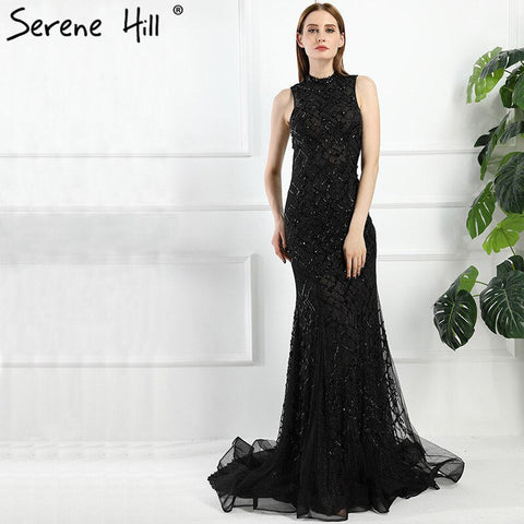 On Sale no return no refund Sale Black High Neck Sexy Tulle Evening Dresses Sleeveless High-end Mermaid Fashion Formal Evening Party Real Photo LA6190