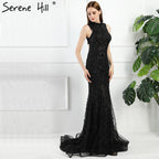 On Sale no return no refund Sale Black High Neck Sexy Tulle Evening Dresses Sleeveless High-end Mermaid Fashion Formal Evening Party Real Photo LA6190
