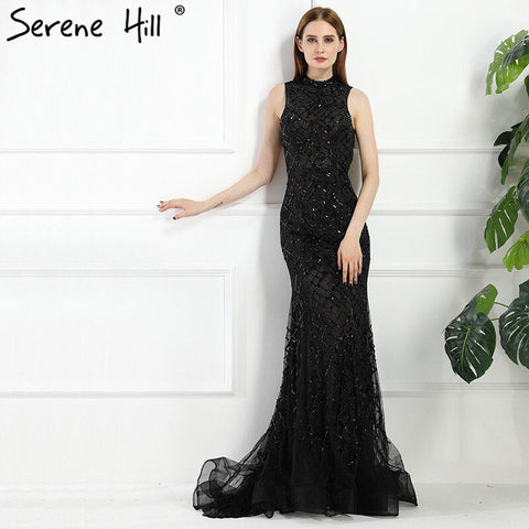 On Sale no return no refund Sale Black High Neck Sexy Tulle Evening Dresses Sleeveless High-end Mermaid Fashion Formal Evening Party Real Photo LA6190