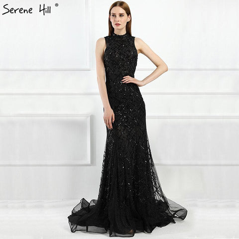 On Sale no return no refund Sale Black High Neck Sexy Tulle Evening Dresses Sleeveless High-end Mermaid Fashion Formal Evening Party Real Photo LA6190