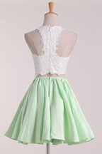 Two-Piece Scoop Homecoming Dresses A Line Satin With Applique PD411