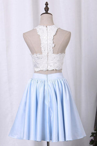 Two-Piece Scoop Homecoming Dresses A Line Satin With Applique PD411