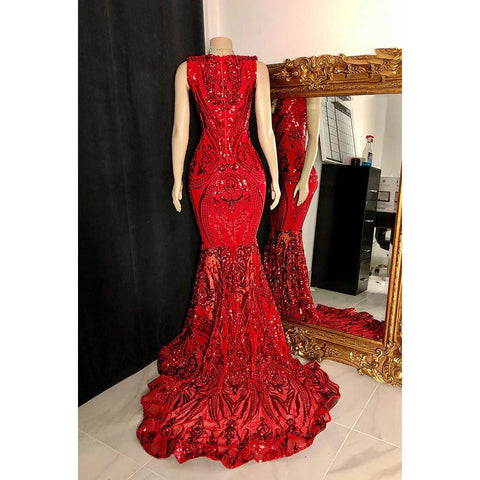 Robe de soirée sirène glamour et spectaculaire à paillettes sans manches