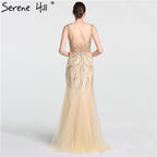 On Sale no return no refundSale O-Neck Luxury Illusion Mermaid Evening Dresses Long Sexy Beading Crystal Fashion Evening Gown LA6119