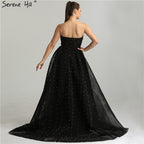 2025 schwarz Schatz Sexy Tüll Prom Kleider Neueste Diamant Perlen Off Schulter Mode Abendkleider LA6347