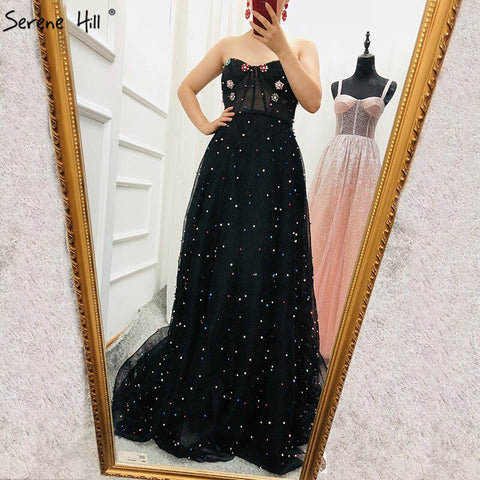 2025 noir Schatz Sexy Tüll Prom Kleider Neueste Diamant Perlen Off Schulter Mode Abendkleider LA6347