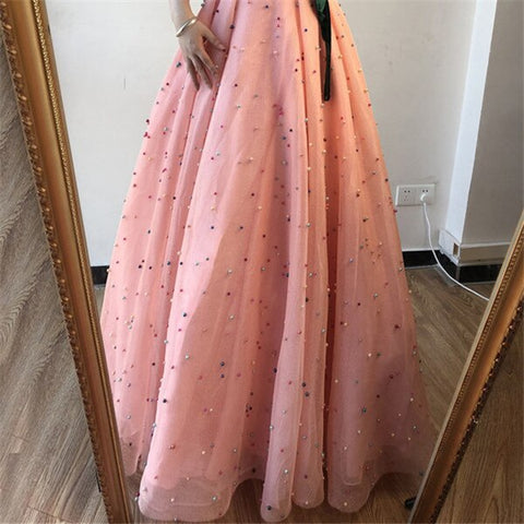 2025 noir Schatz Sexy Tüll Prom Kleider Neueste Diamant Perlen Off Schulter Mode Abendkleider LA6347