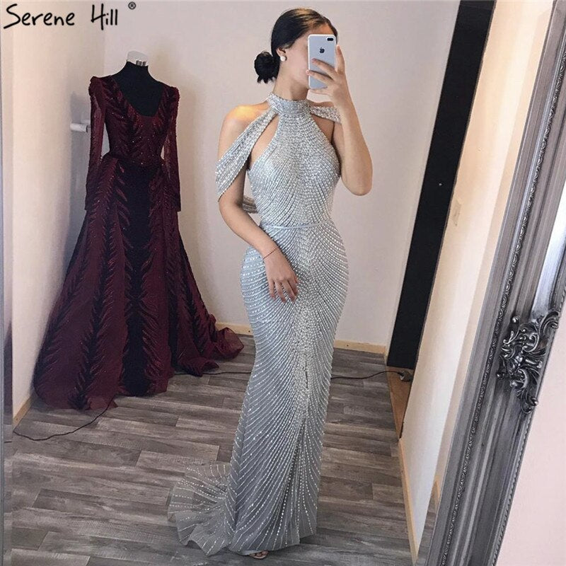 On Sale no return no refund2025 Fashion  New Mermaid Evening Dresses Luxury Beading Sequined Sleeveless Formal Evening Gowns Real Photo LA6557