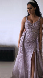 Vestidos de noche rosas sin mangas con flores hechas a mano, estilo 2025. Vestidos de noche de tul de lujo, sexis y sexys con cristales. Foto real LA60717 