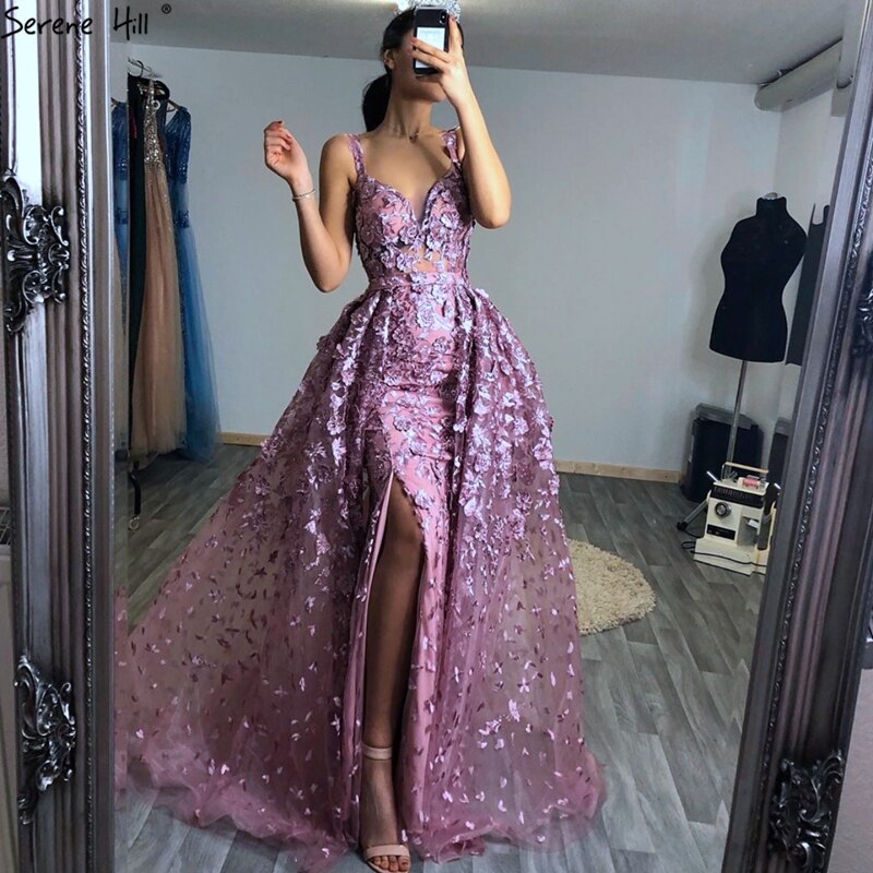 Vestidos de noche rosas sin mangas con flores hechas a mano, estilo 2025. Vestidos de noche de tul de lujo, sexis y sexys con cristales. Foto real LA60717 